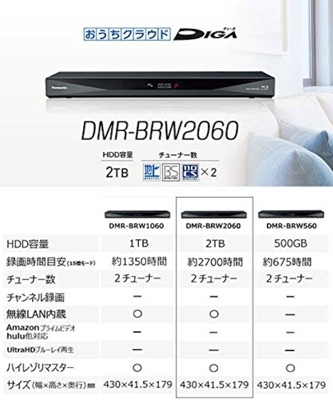 2TB 2チューナー ブルーレイレコーダー 3