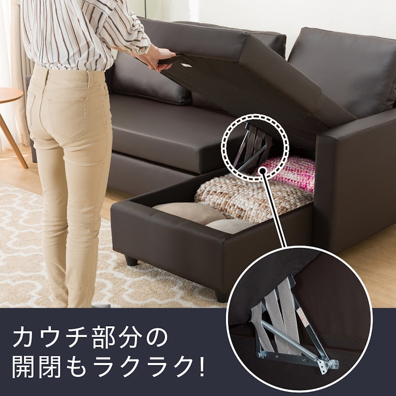 合皮カウチソファベッド(NSノアーク2 DBR) 2