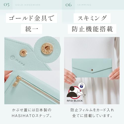 本革 サフィアーノレザー スキミング防止 コンパクト かぶせ蓋付き 薄型 長財布 6