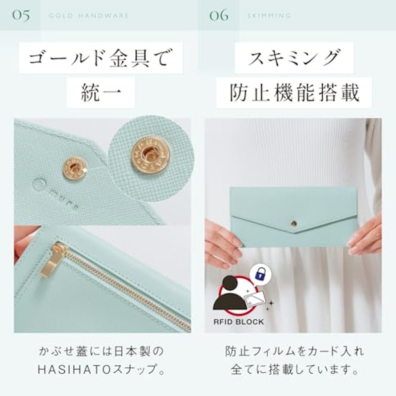 本革 サフィアーノレザー スキミング防止 コンパクト かぶせ蓋付き 薄型 長財布 6