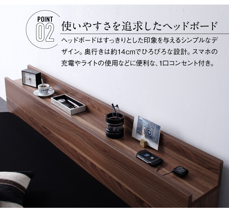 棚・コンセント付き フロアベッド マットレス付き セミダブル 5