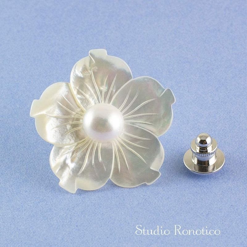 Ronotico 白蝶貝と本真珠淡水パール お花のブートニエール 3