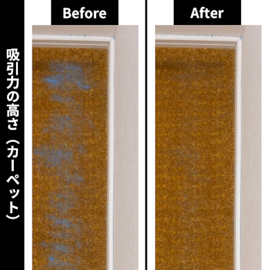カーペット上は一往復では砂の約58%しか吸えず