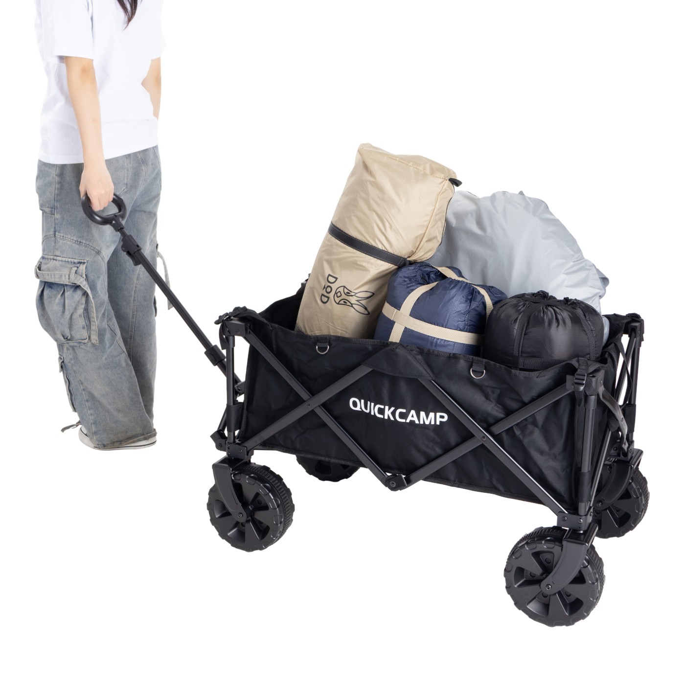 A　クイックキャンプ　ワイドホイール アウトドアワゴン QC-CW90　グレー　120L　簡単設置　アウトドア用品 キャリーワゴン 大型タイヤ ｜商品｜QUICKCAMP(クイックキャンプ)公式