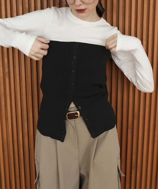 リブニットビスチェデザイン長袖Tシャツ 2