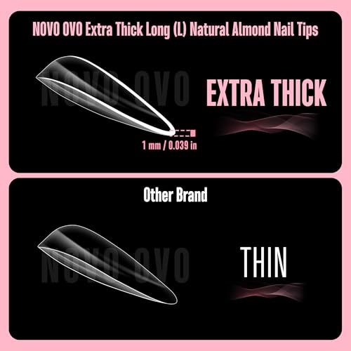 Long Almond Nail Tips NATURAL Not SCULPTED for Flat Nail Beds 2