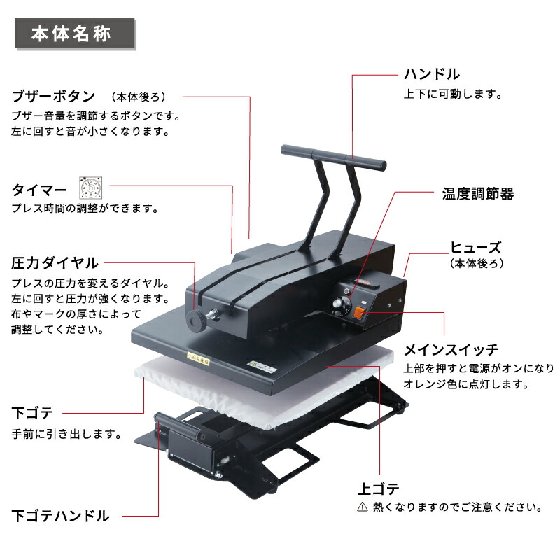 水平昇降型手動アイロンプレス機 ガイア 3