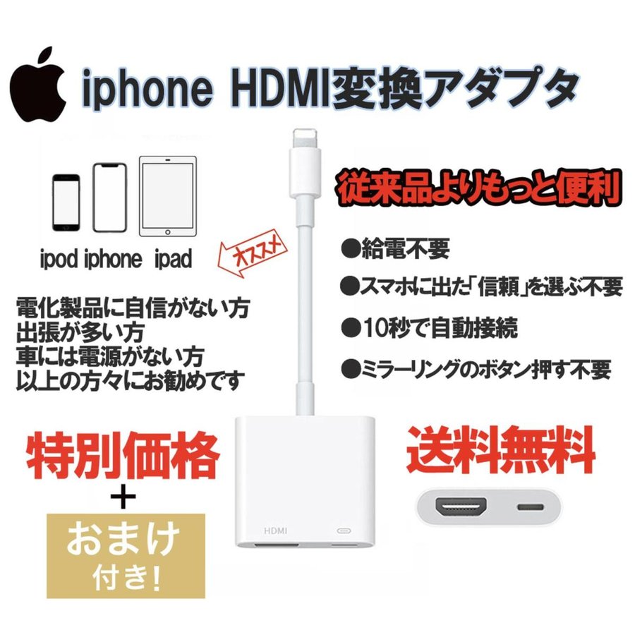 Apple 純正 iPhone HDMIライトニング 変換アダプター ケーブル付