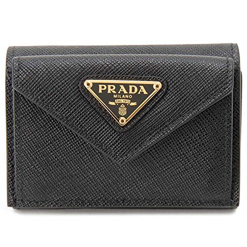 PRADA ニつ折り財布　L字ファスナー　三角ロゴ　サフィアーノレザー　黒