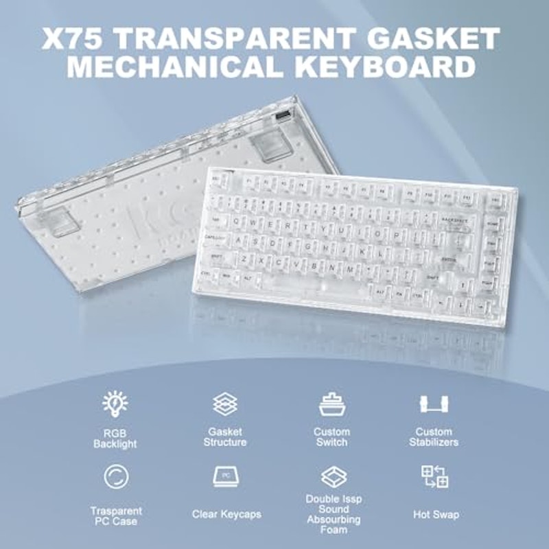 X75 82 Keys Wired Hot Swappable Gasket Transparent Mechanical Keyboard 2
