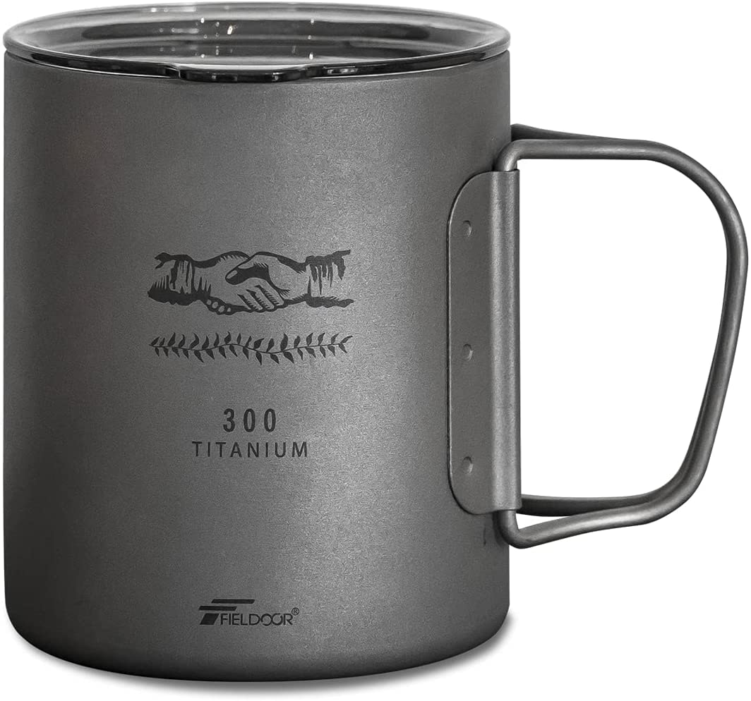 TIANDLIFE チタンマグカップ 蓋付き 300ml マグカップ 耐熱 直火 軽く