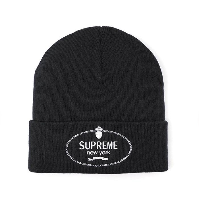 Supreme ニット帽 ビーニー 黒 World Famous刺繍 シュプリーム