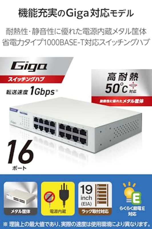 Giga対応16ポートスイッチ 金属筐体/電源内蔵 2