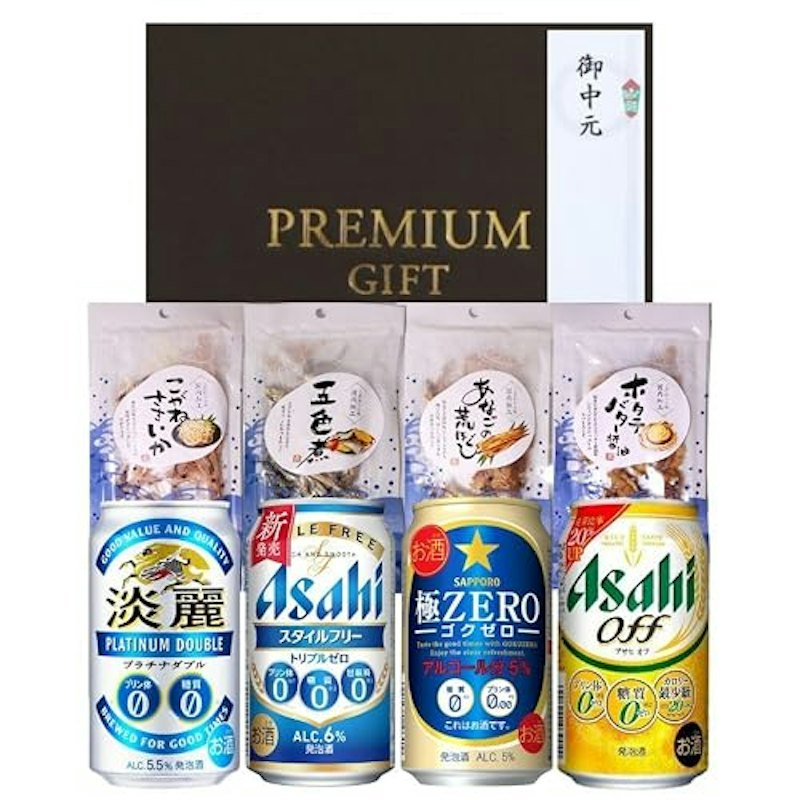 プリン体・糖質ゼロビール&厳選おつまみ4種セット 1