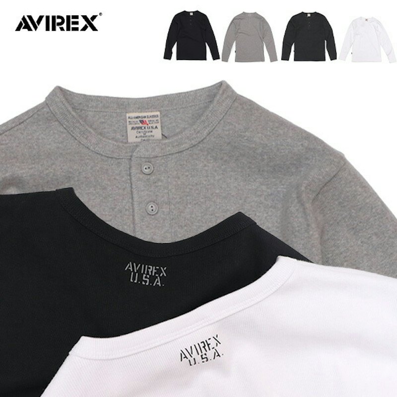 リブ長袖ヘンリーネック Tシャツ 1