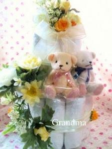 おむつケーキ 2段 男女双子ちゃん 2