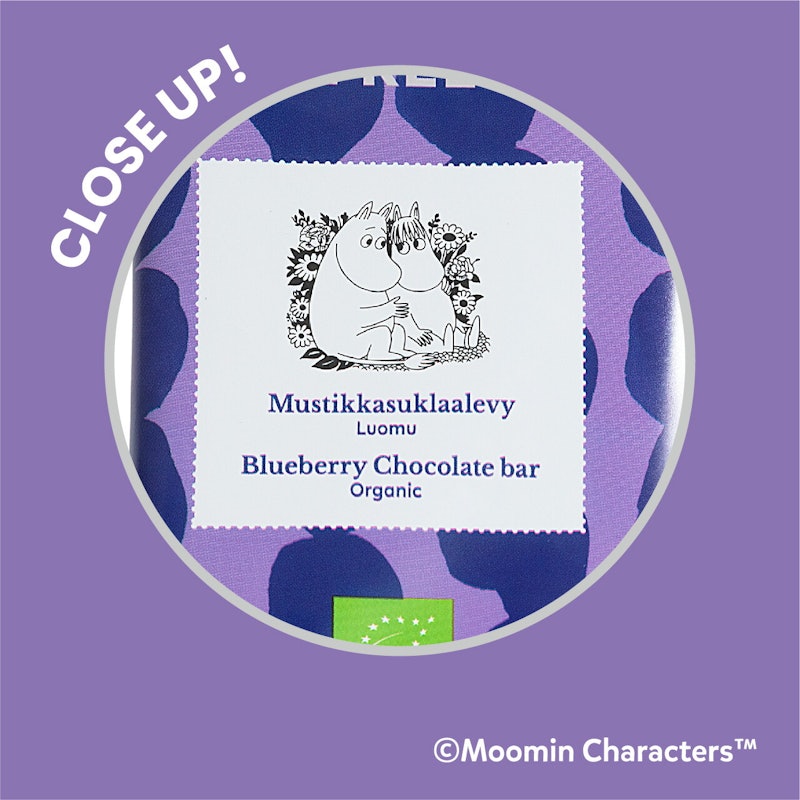 Moomin Organic Wild Bilberry 46% chocolate bar 2