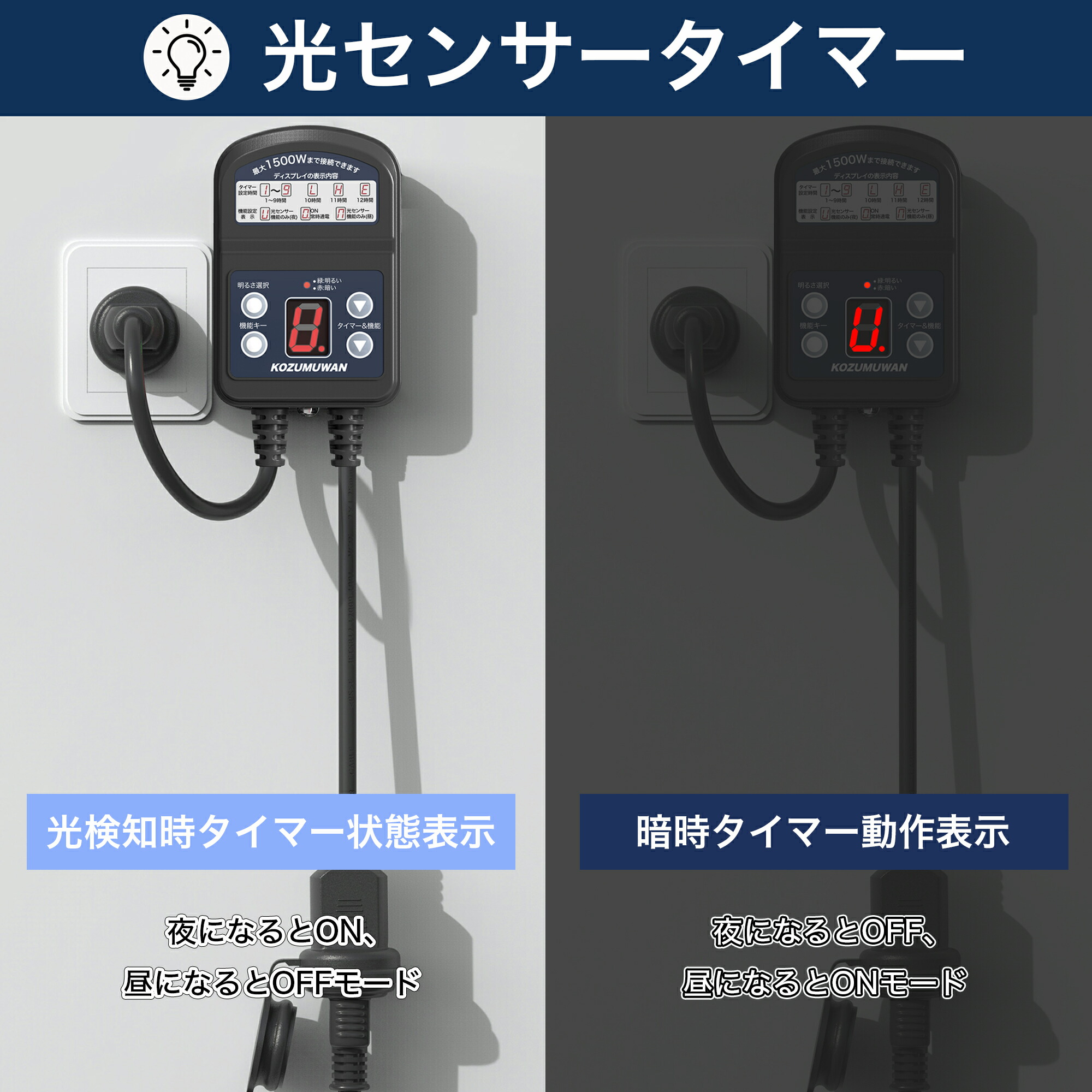 光センサー付き タイマーコンセント  3