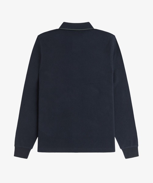  Textured Long Sleeve Polo Shirt／テクスチャー長袖ポロシャツ メンズ レディース ロゴ ワンポイント 長袖 ネイビー 6