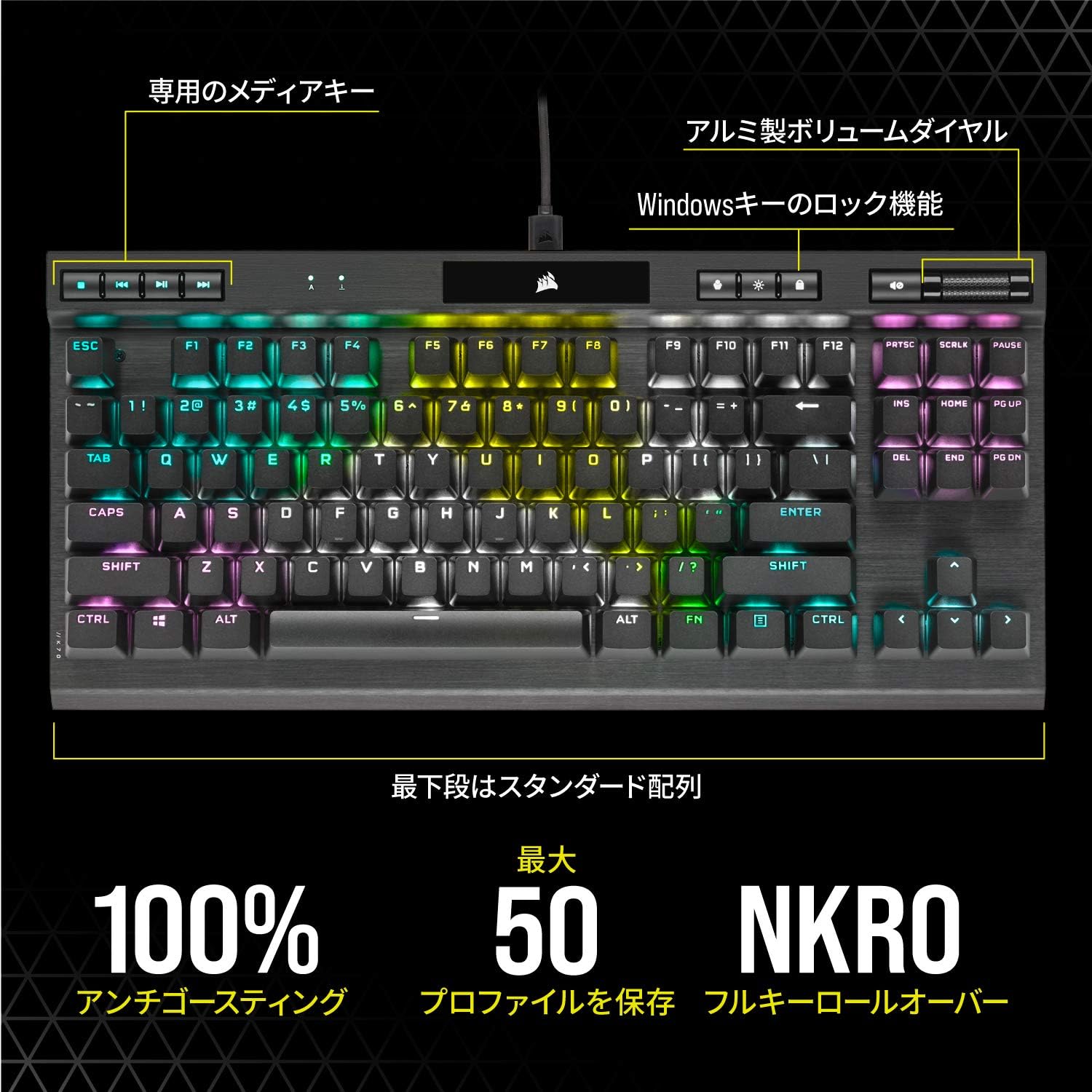 K70 RGB TKL CHAMPION SERIES メカニカルゲーミングキーボード CHERRY MX SPEED 2