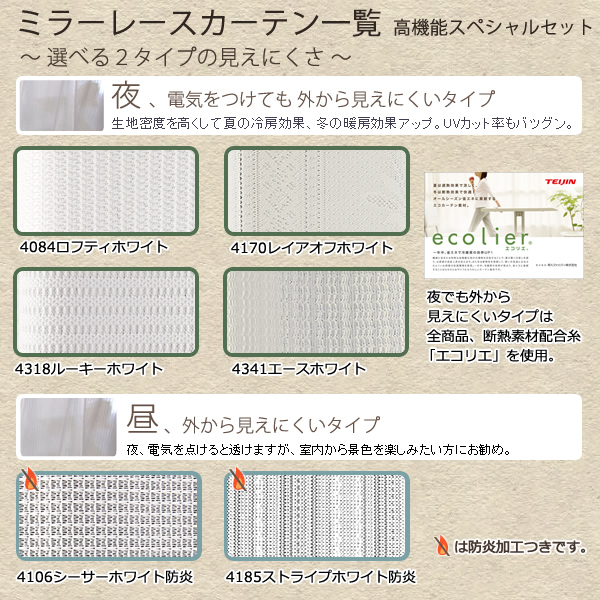 遮光1級 防炎加工 + ミラーレース 4枚セット 6
