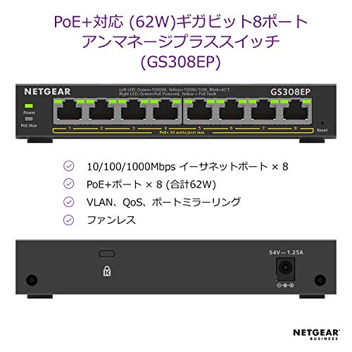 ギガビット8ポート PoE+対応 アンマネージエッセンシャスイッチ（62W） 2