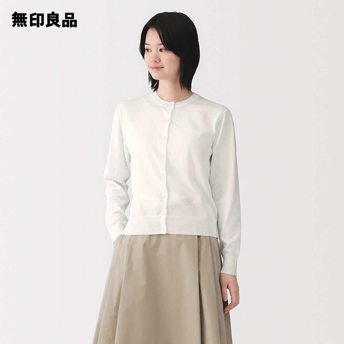 UVカット強撚コットンクルーネックカーディガン 1