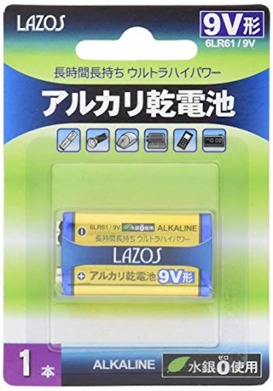 Lazos 9Vアルカリ乾電池 1