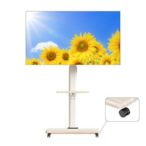 Perlegear TVスタンド 30~70インチキャスター付き 木目調ホワイト 脚