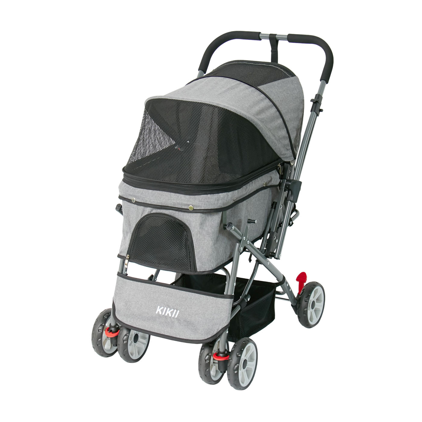 新品　最安値　KIKII ペットカート　グレー 折りたたみ 組み立て簡単 KIKII ペットカート 犬用ベビーカー グレー 折りたたみできる