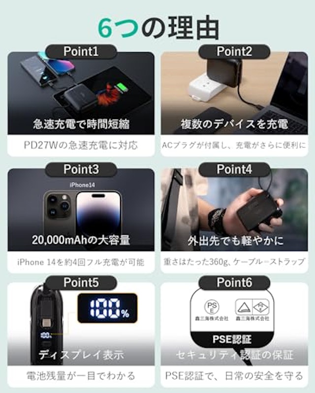モバイルバッテリー 20000mAh 3