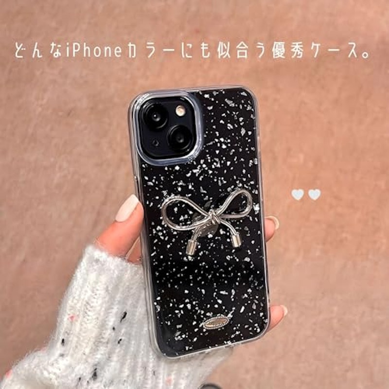 シルバー リボンiPhone14 ケース 5