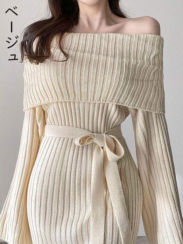 オフショルダー ニットワンピース 2