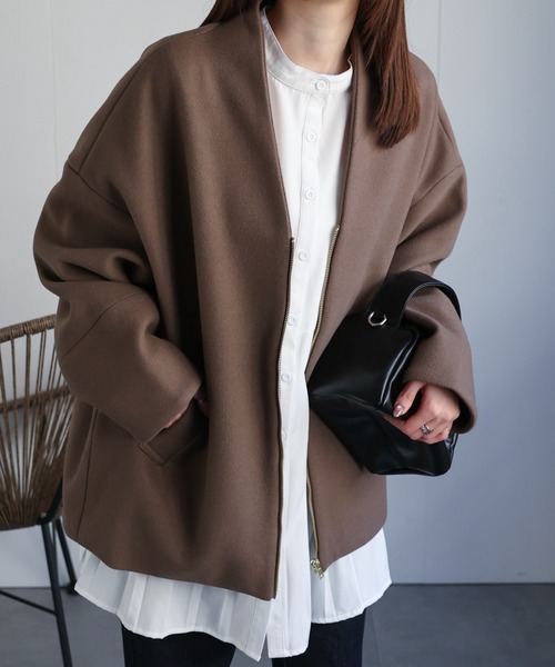 ノーカラーショートコート 4