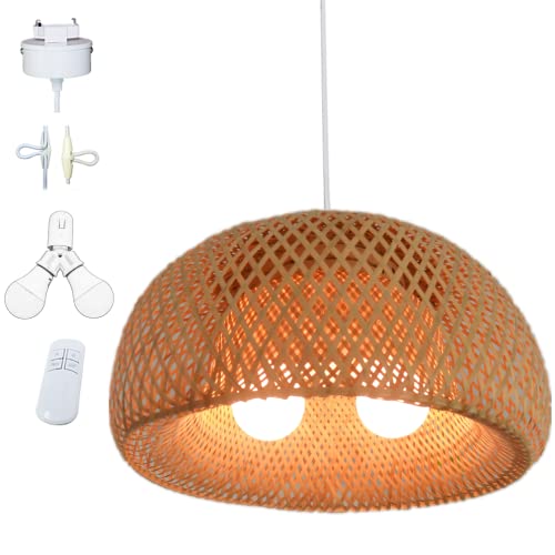 天然木 レトロ ペンダントライト 3灯式 電球付 3灯のペンダントライトの