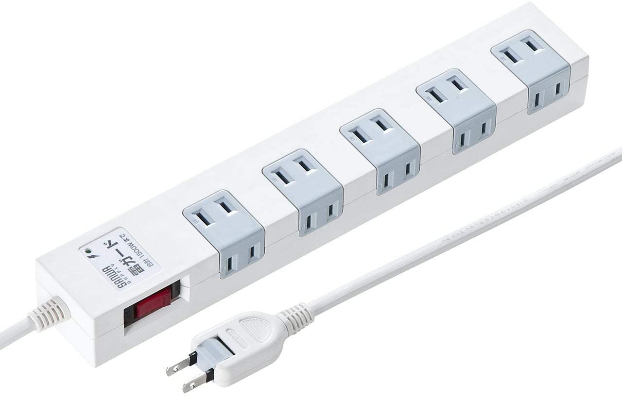 電源タップ 壁付けタイプ 回転式差込口 2P 6個口 USB2ポート付 集中スイッチ付 ホワイト コンパクト EZ7-TAP046