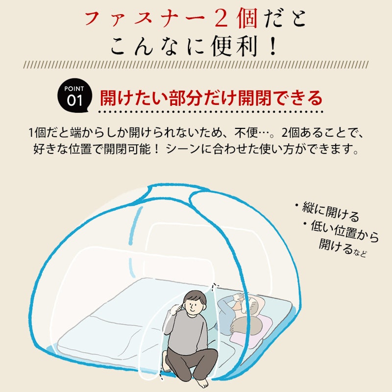 お布団が2枚敷ける蚊帳(ケーブルホール付き) 9