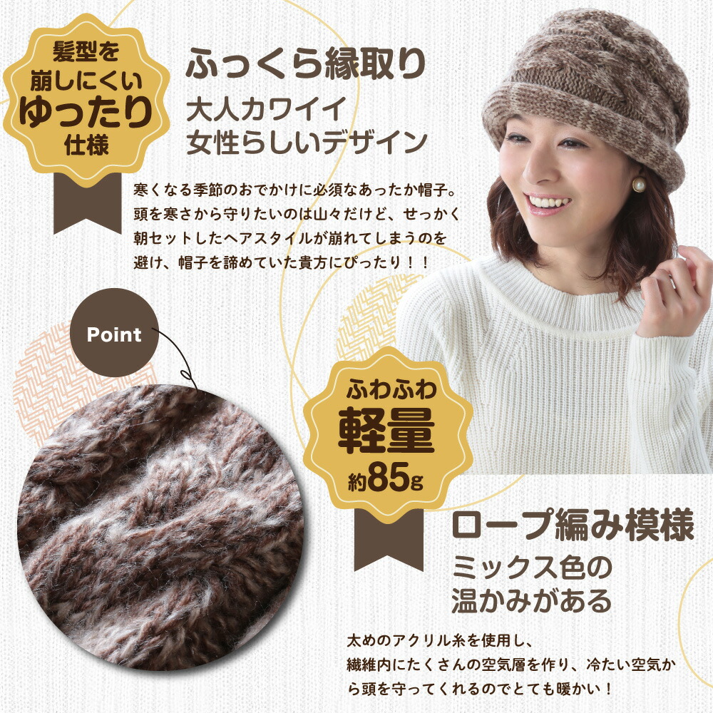 あったか小顔ふんわりニット帽 3