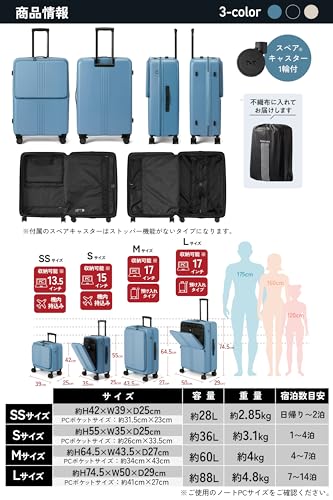 スーツケース Lサイズ アルミフレーム USBポート付き ピーチブルー