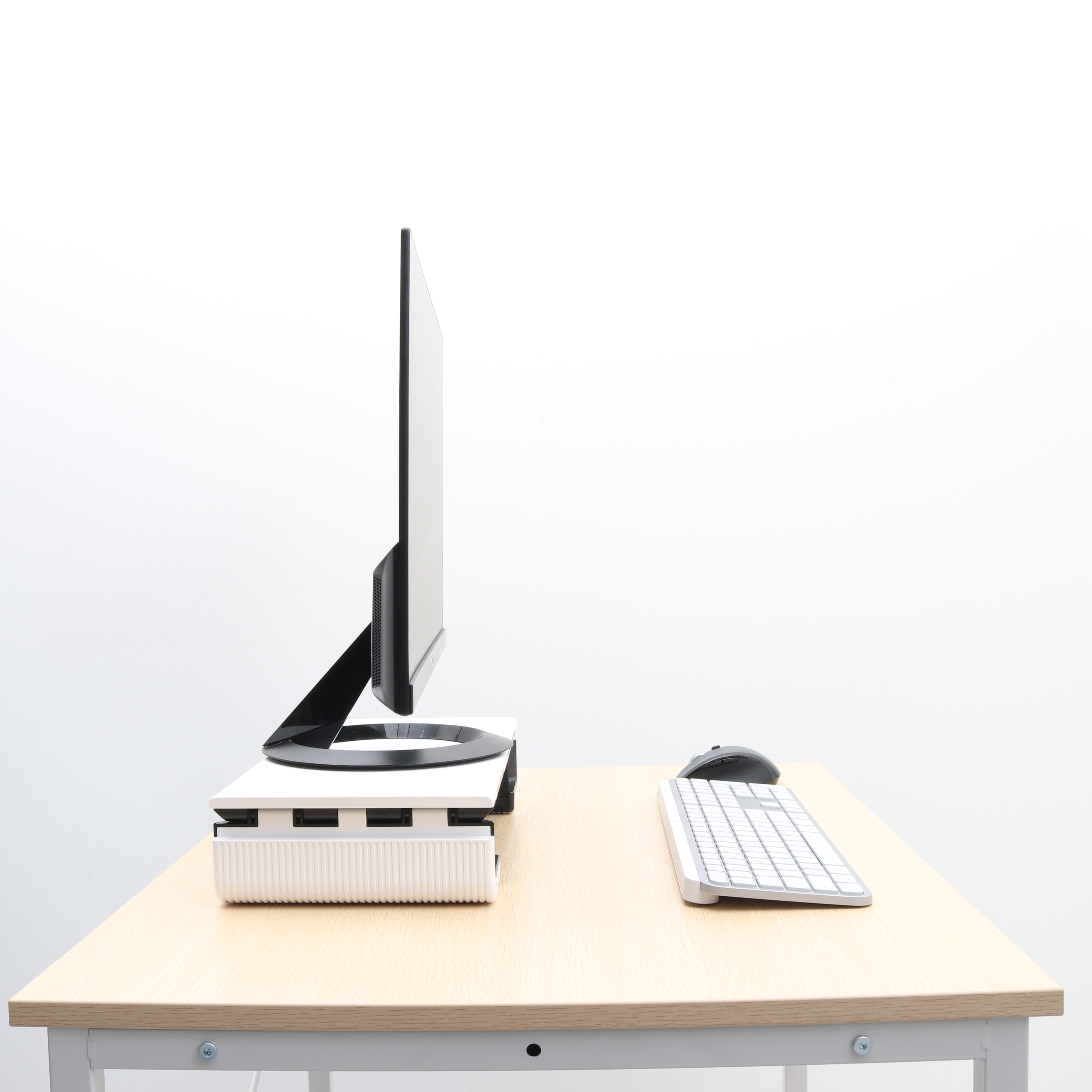 多機能調節可能モニター台 竹製引き出し付き デスク上置棚