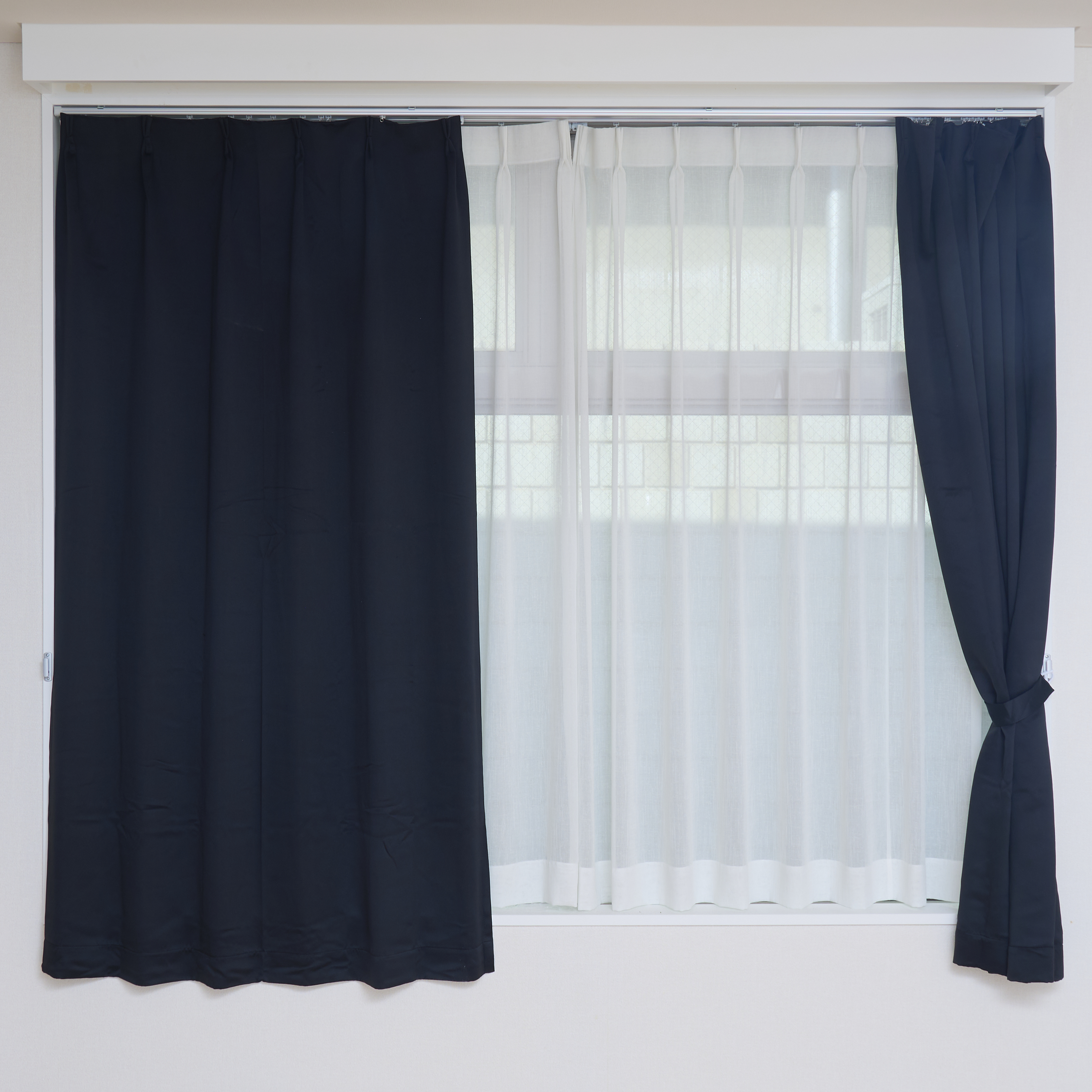 スカイブルー_幅100cm×丈135cm-カーテン2枚 レース2枚 Hansleep