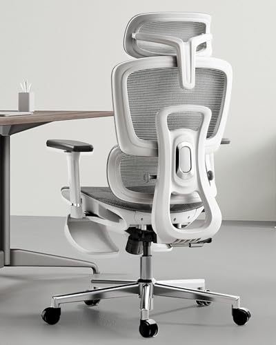 Hbada ハイバック オフィスチェア メッシュ - デスクチェア オットマン付き 可動式アームレスト 昇降ヘッド ナイロン樹脂