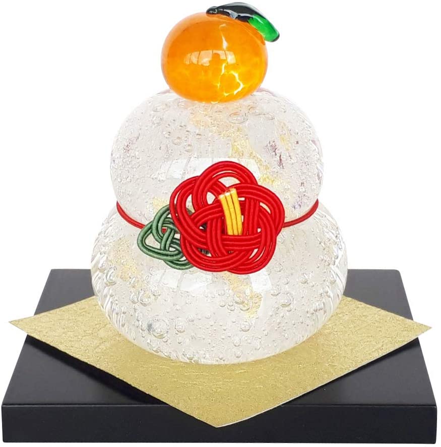 琉球ガラス 鏡餅 赤い紐付き 12cm ガラス製・木製の鏡餅のおすすめ人気