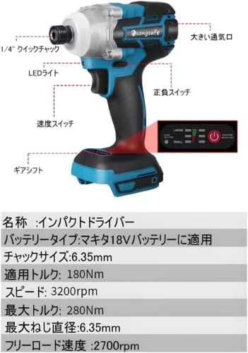 Longsafe 充電式 インパクトドライバー 3