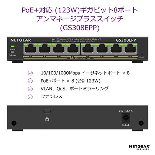 PoE対応 ギガビット8ポート アンマネージプラススイッチ（123W） 2