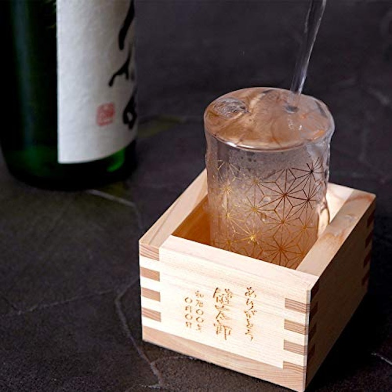 名入れ 和小紋グラスと枡のこぼれ酒セット 2