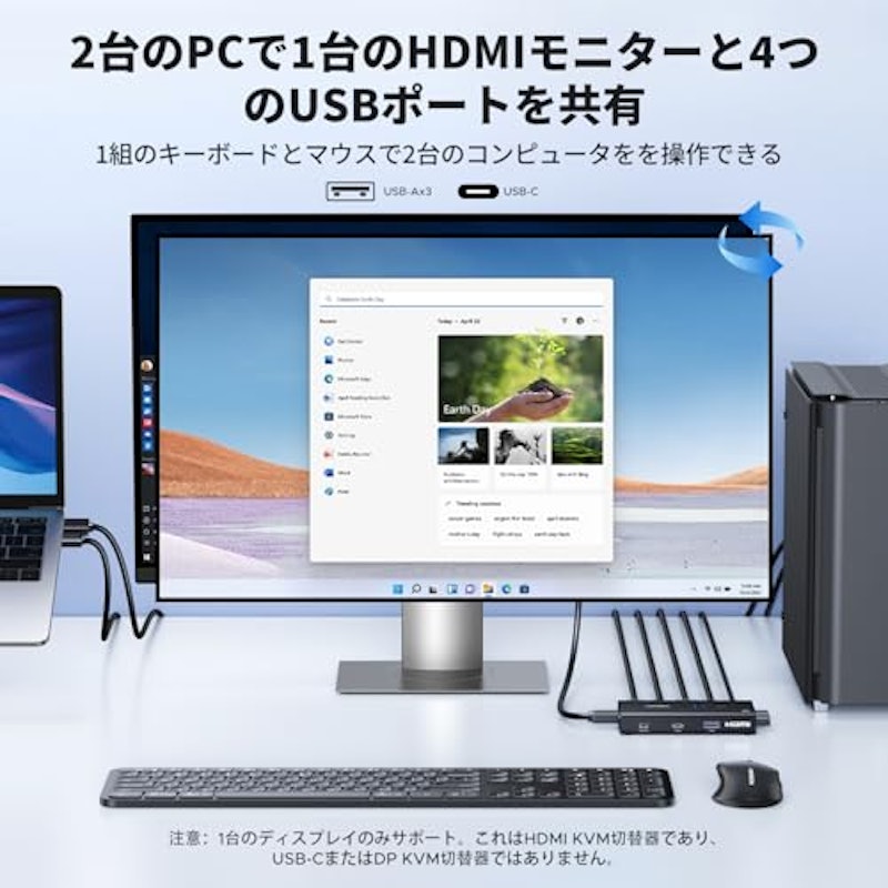 HDMI KVM切り替え機 2入力1出力 4K@60Hz 3