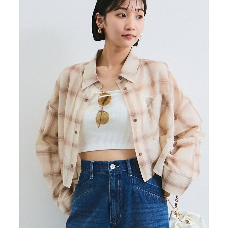 シアー&チェックショート丈シャツ 1