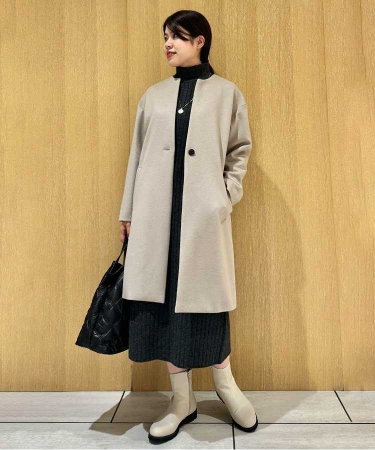 カシミヤ混ノーカラーコート 37