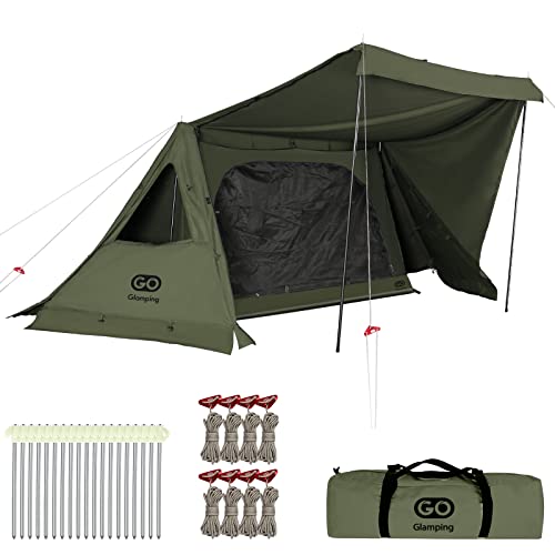 試し張りのみ　煙突ポート付きテント 薪ストーブ使用可 初張り】Dragon Horse 煙突ポート付きTCタープがヤバすぎた！薪スト